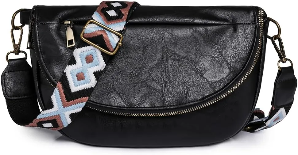 Crossbody Bags for Women, SIXVONA Soft Leather Shoulder Handbag with Embroidered Shoulder Straps