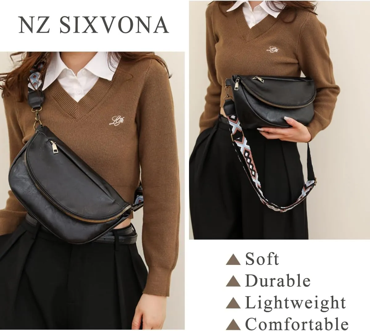 Crossbody Bags for Women, SIXVONA Soft Leather Shoulder Handbag with Embroidered Shoulder Straps