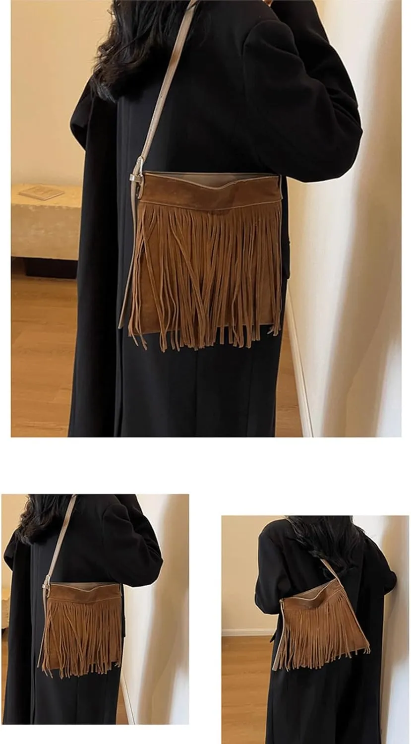 Crossbody Purse for Women Trendy Vintage Fringe Boho Tassel Handbag Shoulder Bag with Adjustable Strap