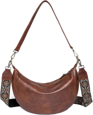 Crossbody Shoulder Bag Moon Hobo Bag with 2 Removable Shoulder Straps for Women Ladies Chic Satchel PU Leather