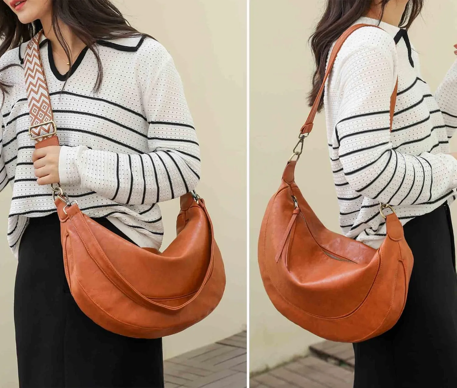 Crossbody Shoulder Bag Moon Hobo Bag with 2 Removable Shoulder Straps for Women Ladies Chic Satchel PU Leather