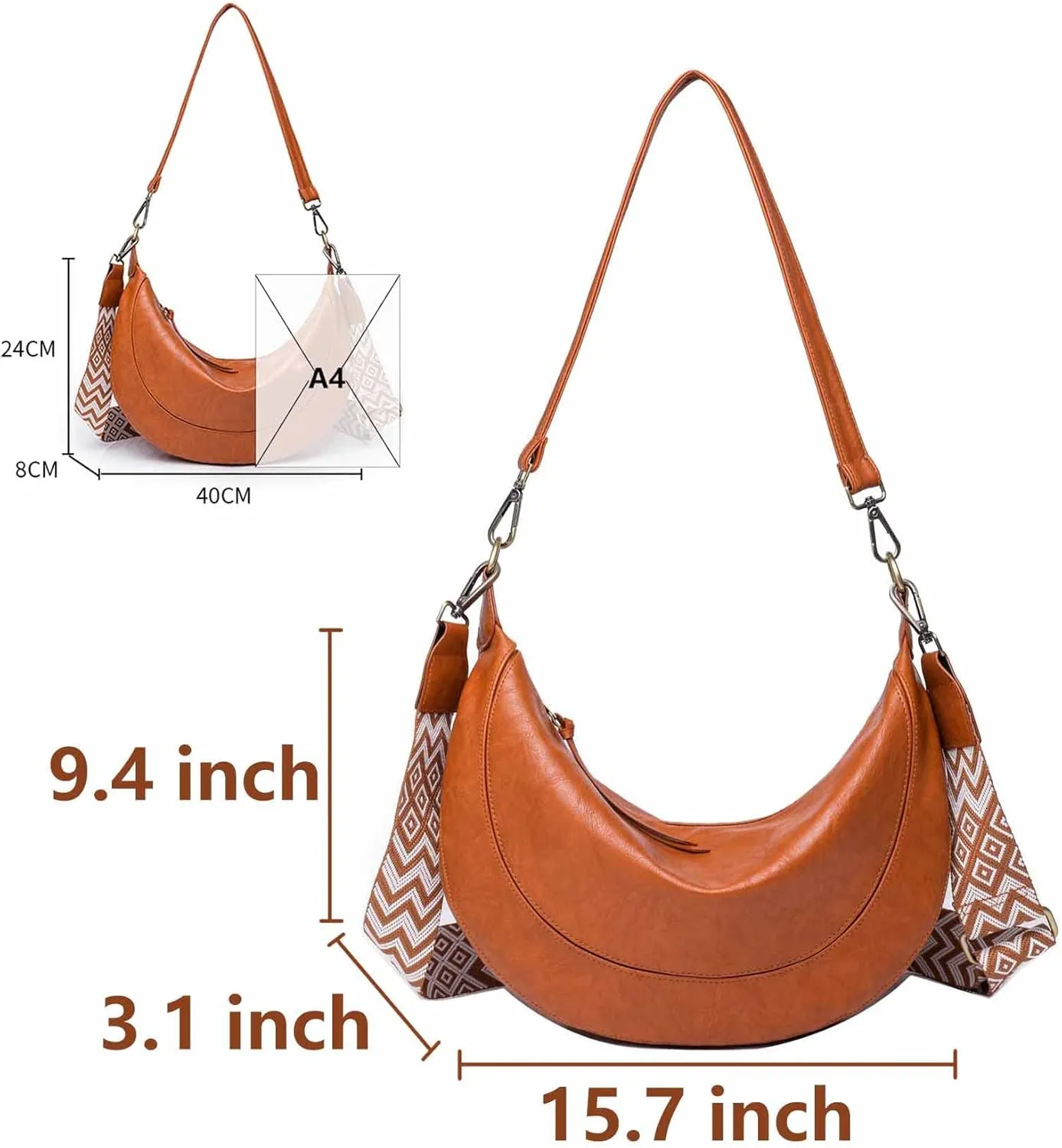Crossbody Shoulder Bag Moon Hobo Bag with 2 Removable Shoulder Straps for Women Ladies Chic Satchel PU Leather