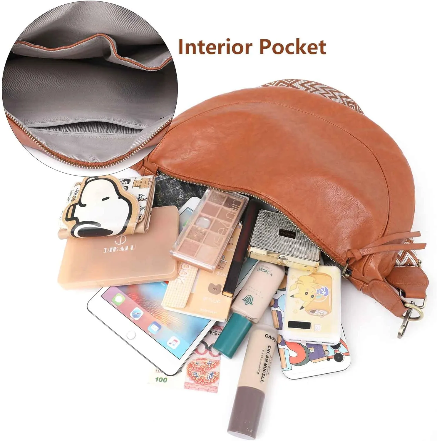 Crossbody Shoulder Bag Moon Hobo Bag with 2 Removable Shoulder Straps for Women Ladies Chic Satchel PU Leather
