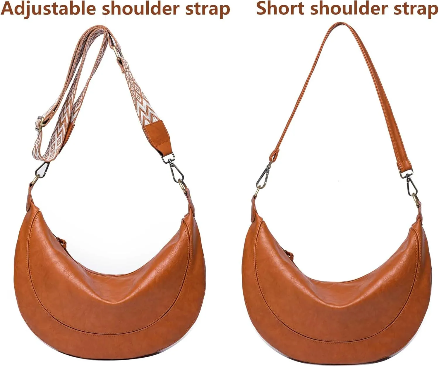 Crossbody Shoulder Bag Moon Hobo Bag with 2 Removable Shoulder Straps for Women Ladies Chic Satchel PU Leather