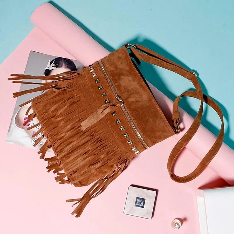 Crossbody Shoulder Bag with Tassels