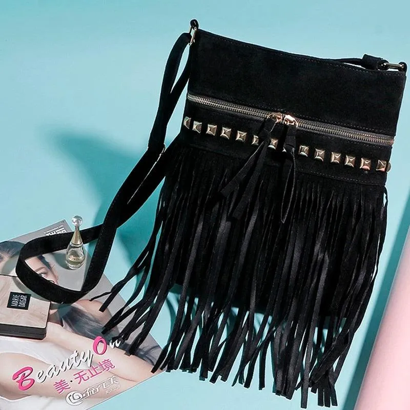 Crossbody Shoulder Bag with Tassels