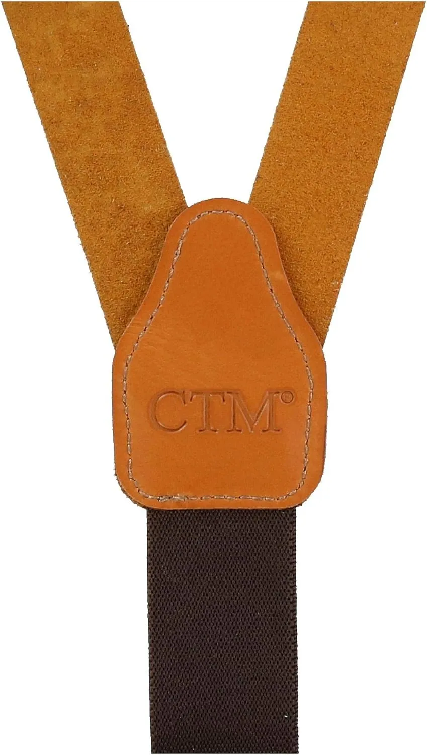 CTM® Men's Coated Leather Button-End 1 Inch Suspenders