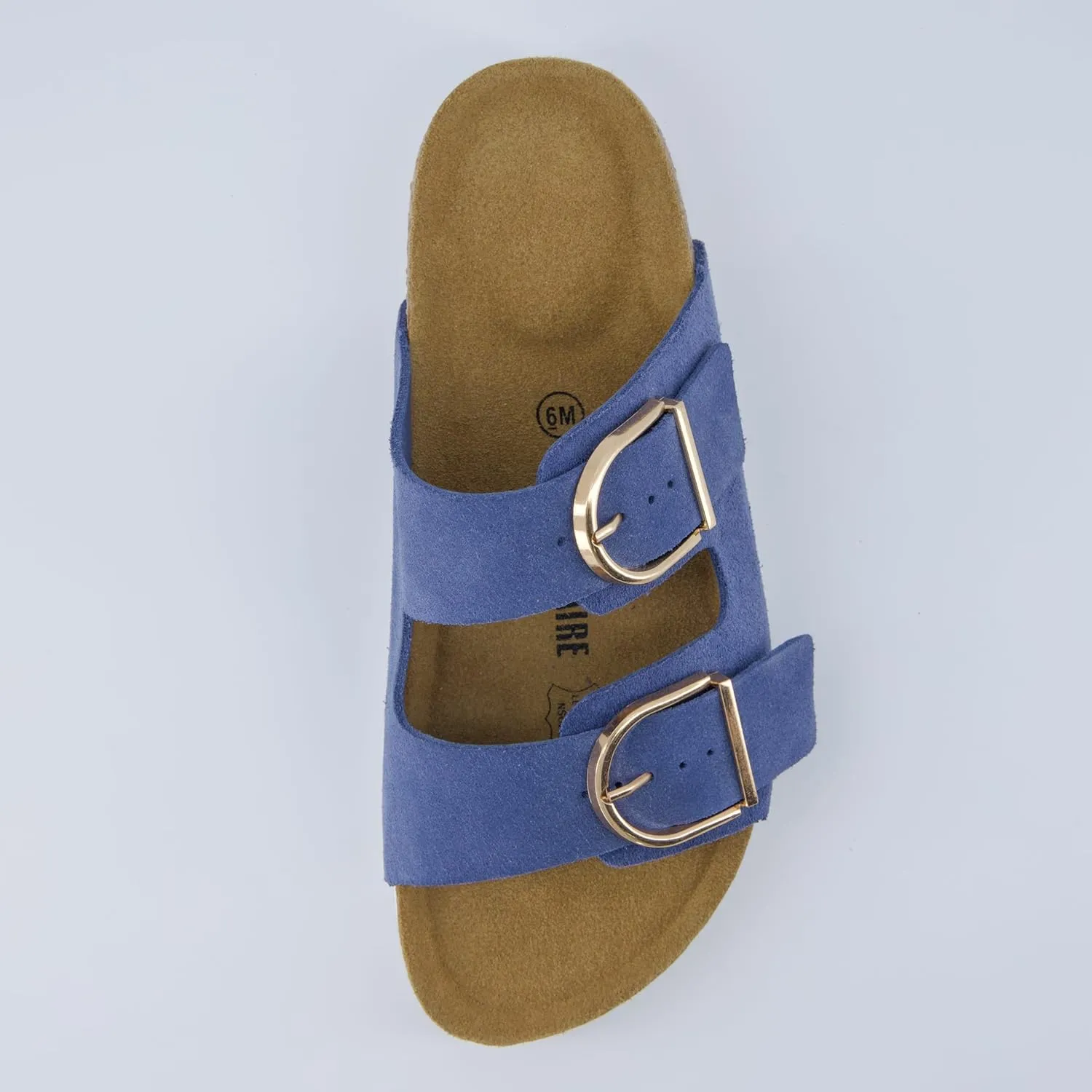 CUSHIONAIRE Legacy Cork Footbed Sandals for Women – Leather Double Strap Slides with Adjustable Buckles   Memory Foam