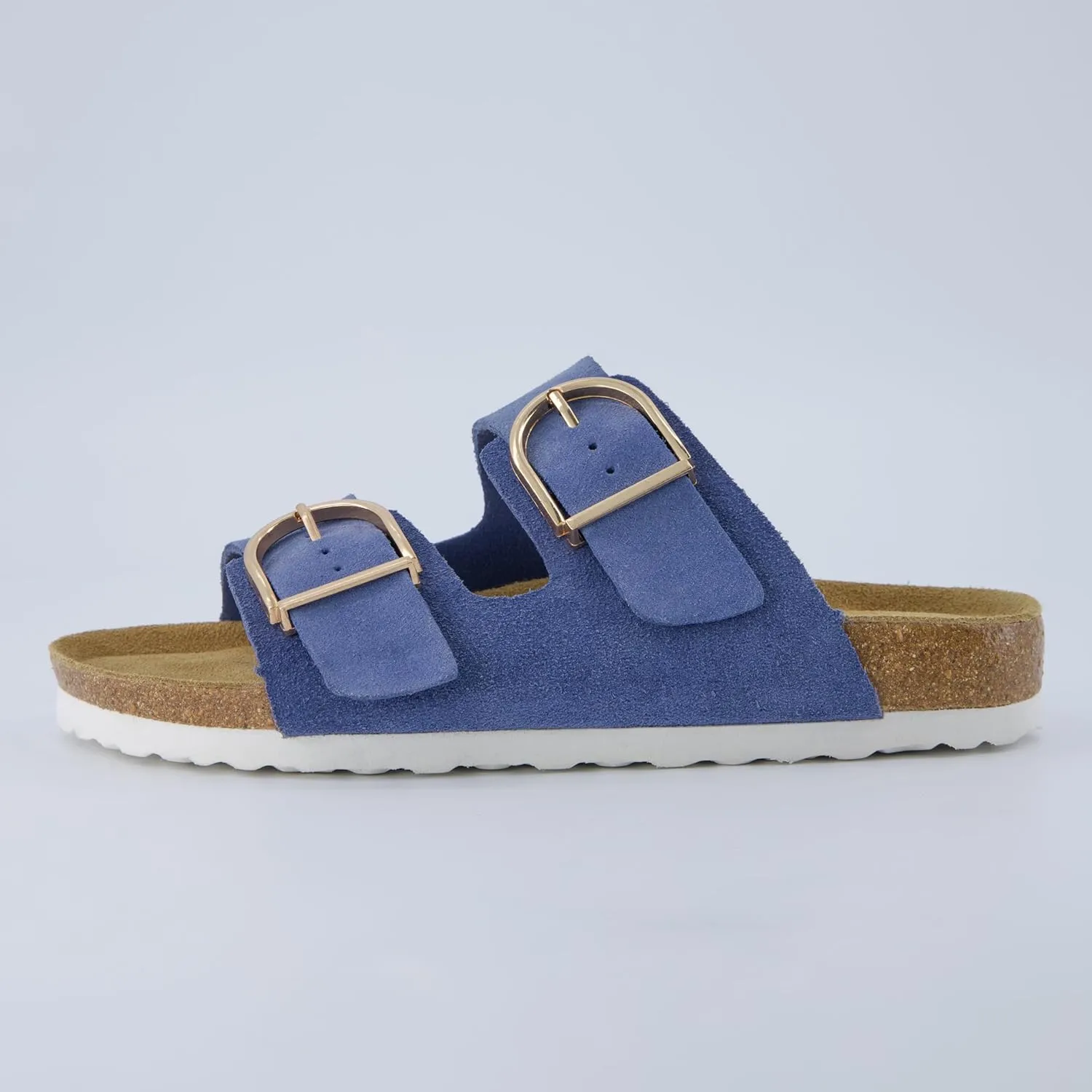 CUSHIONAIRE Legacy Cork Footbed Sandals for Women – Leather Double Strap Slides with Adjustable Buckles   Memory Foam