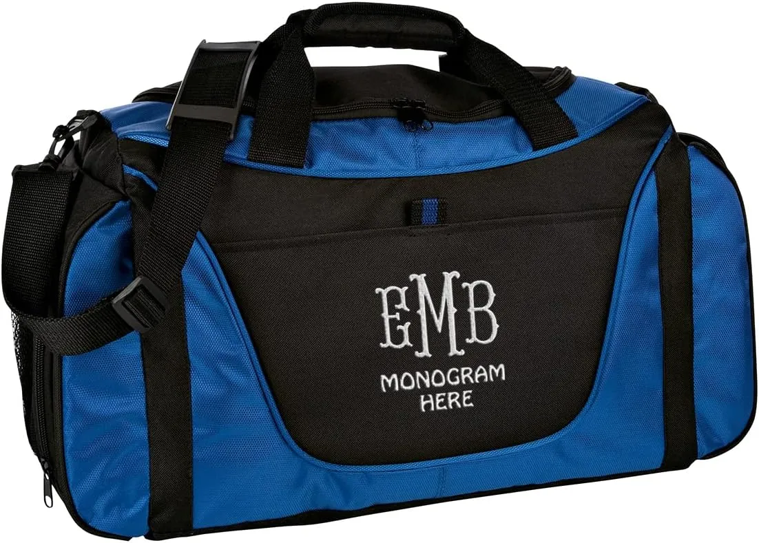 Custom Sport Duffel Bags for Men, Women, Medium Two-Tone, Royal - Your Monogram - Personalized Weekender Bag for Gym, Overnight, Travel