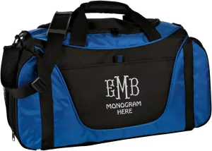 Custom Sport Duffel Bags for Men, Women, Medium Two-Tone, Royal - Your Monogram - Personalized Weekender Bag for Gym, Overnight, Travel