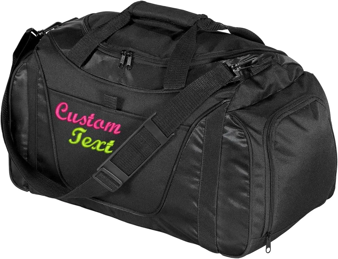 Custom Sport Duffel Bags for Men, Women, Two-Tone, Black - Add Your Name - Personalized Weekender Bag for Gym, Overnight, Travel