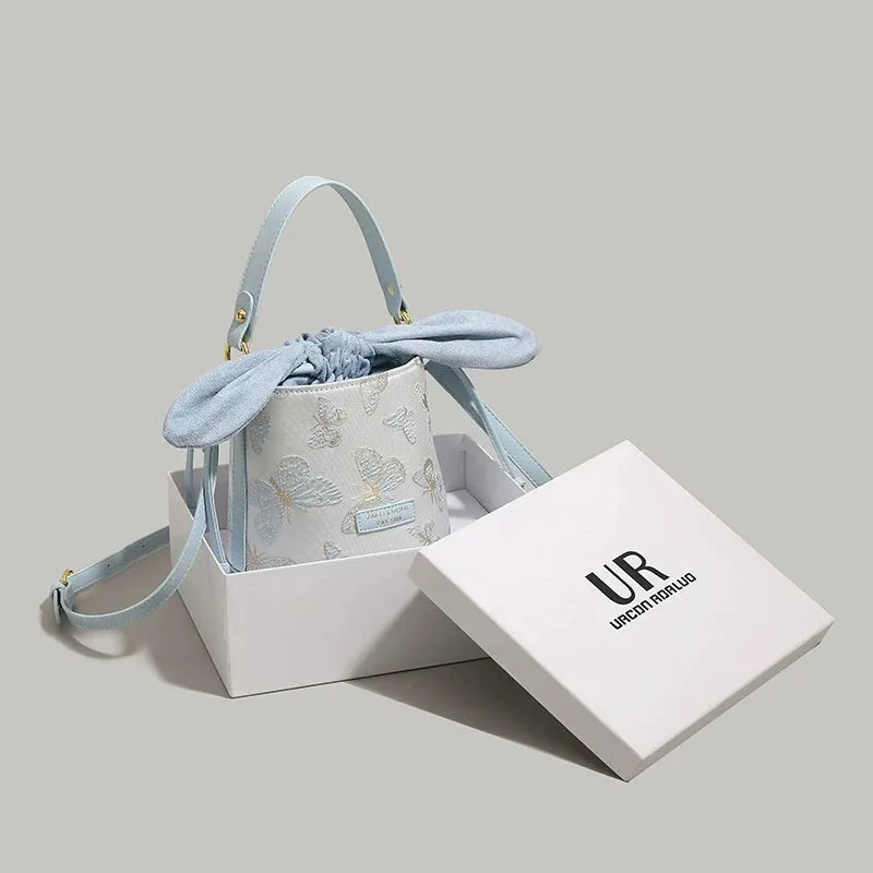 Cute Bunny Ears Bucket Bag - Butterfly Embroidery Tote