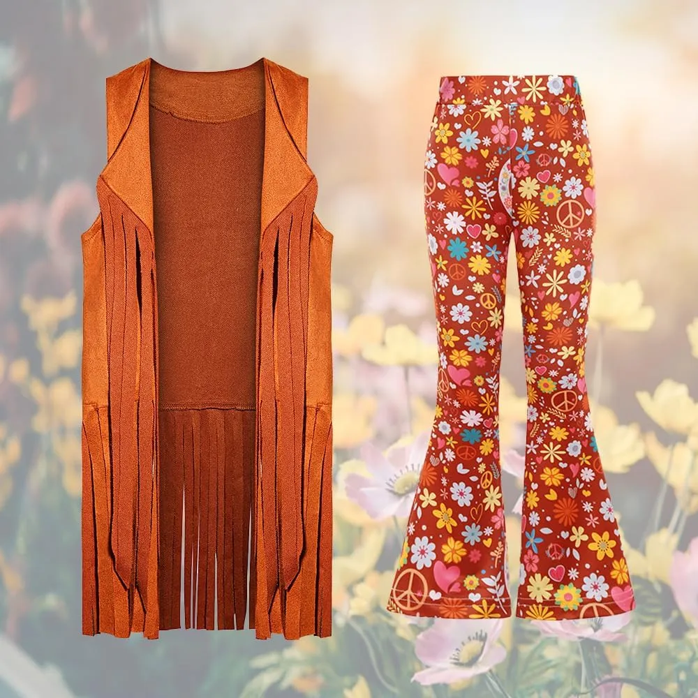 Cuteshower Girl Hippie Costume 70s 60s Hippie Outfits for Girls Halloween Cosplay Party