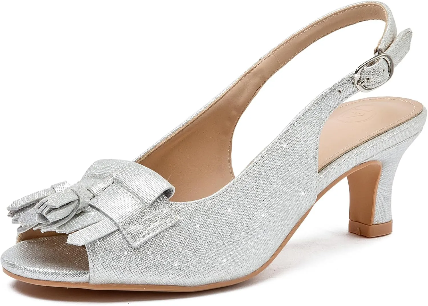 DADAWEN Women's Slingback Kitten Heels Tassels Peep Toe Pumps Wedding Party Dress Shoes