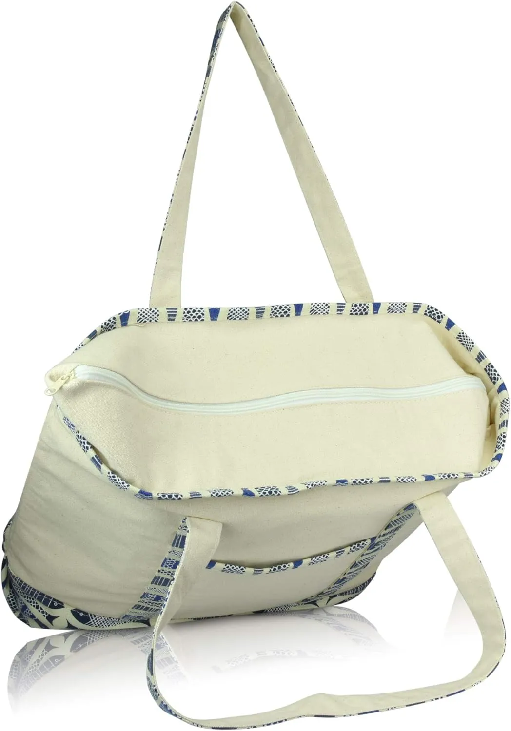 DALIX Initial Tote Bag Personalized Monogram Blue Antique Fish Zippered Top Bold Letter - L