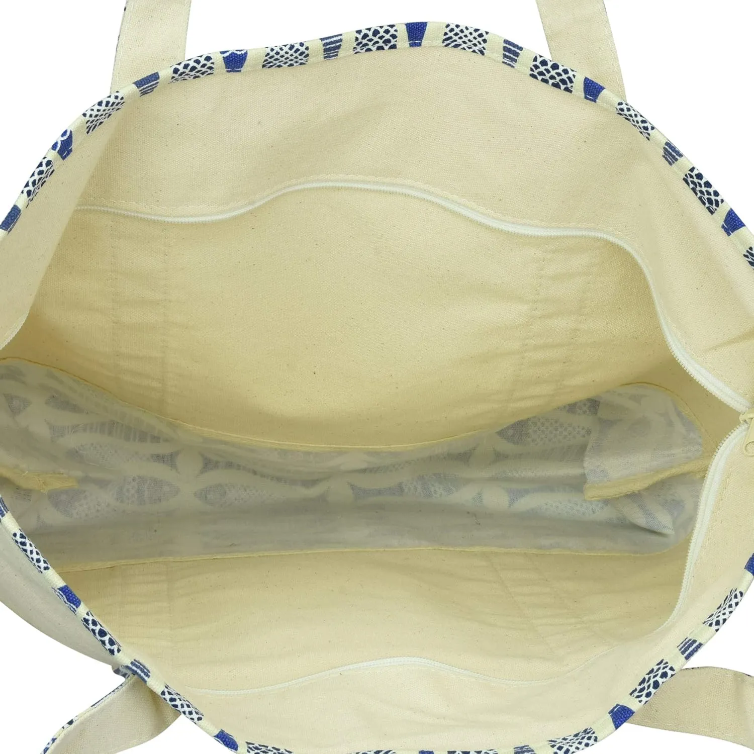 DALIX Initial Tote Bag Personalized Monogram Blue Antique Fish Zippered Top Bold Letter - L