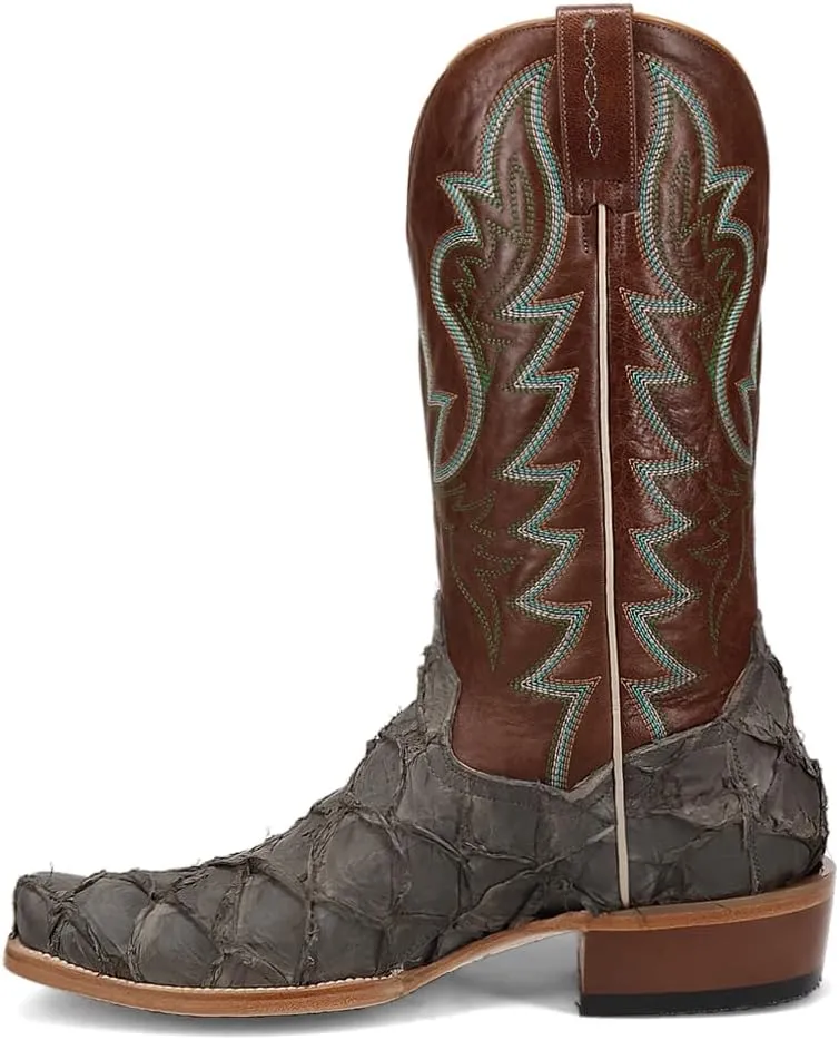 Dan Post Boots Mens Riggs Pirarucu Embroidered Square Toe Pull On Dress Boots Mid Calf - Black, Brown