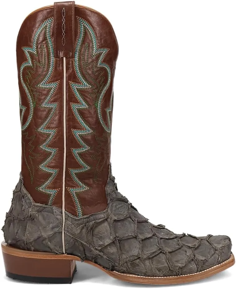 Dan Post Boots Mens Riggs Pirarucu Embroidered Square Toe Pull On Dress Boots Mid Calf - Black, Brown