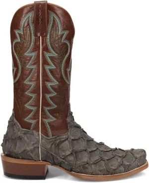 Dan Post Boots Mens Riggs Pirarucu Embroidered Square Toe Pull On Dress Boots Mid Calf - Black, Brown