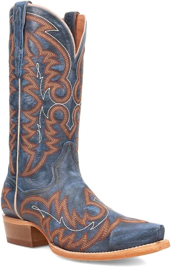 Dan Post Boots Mens Triton Embroidered Snip Toe Pull On Casual Boots Mid Calf - Blue