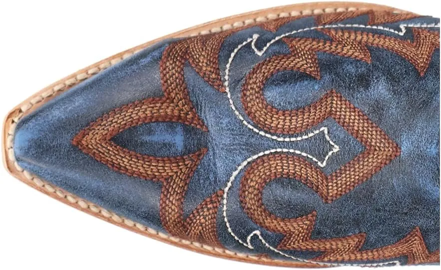 Dan Post Boots Mens Triton Embroidered Snip Toe Pull On Casual Boots Mid Calf - Blue