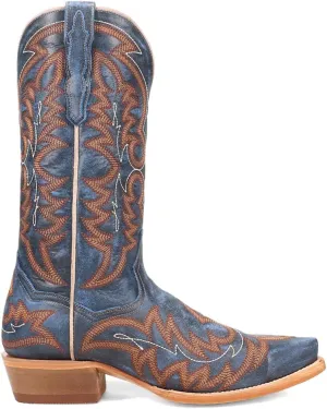 Dan Post Boots Mens Triton Embroidered Snip Toe Pull On Casual Boots Mid Calf - Blue