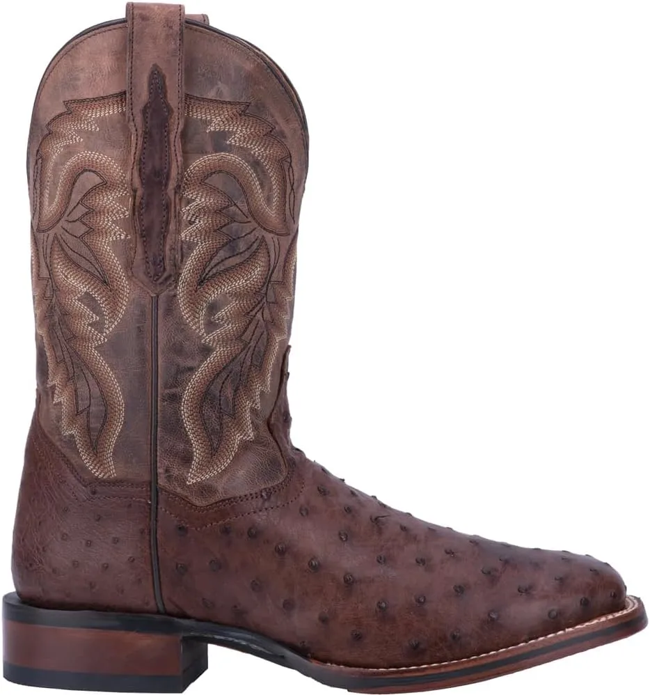 Dan Post Mens Alamosa Embroidered Ostrich Square Toe Pull On Dress Boots Mid Calf - Brown