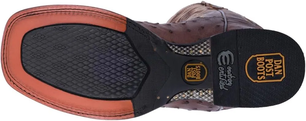 Dan Post Mens Alamosa Embroidered Ostrich Square Toe Pull On Dress Boots Mid Calf - Brown