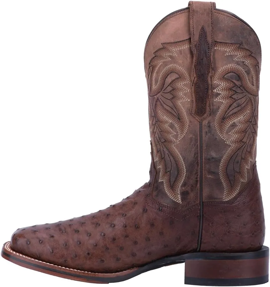 Dan Post Mens Alamosa Embroidered Ostrich Square Toe Pull On Dress Boots Mid Calf - Brown