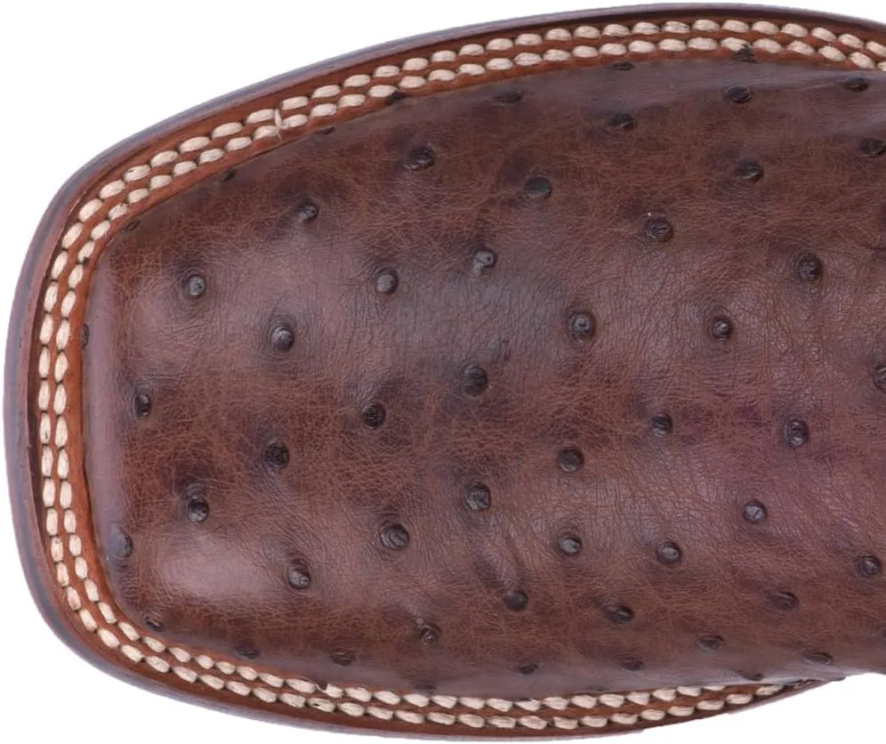 Dan Post Mens Alamosa Embroidered Ostrich Square Toe Pull On Dress Boots Mid Calf - Brown