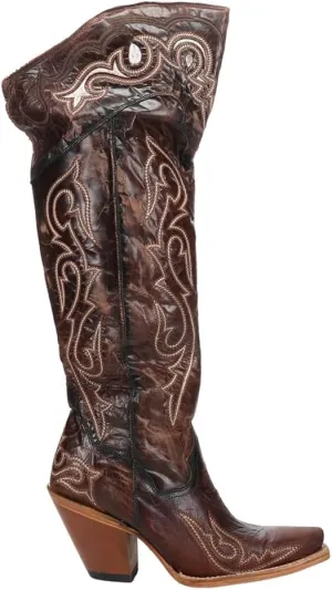 Dan Post Womens Kommotion Embroidered Snip Toe Zippered Casual Boots Over the Knee High Heel 3" & Up - Brown