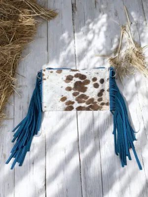 Dark Blue Fringe Cowhide Crossbody