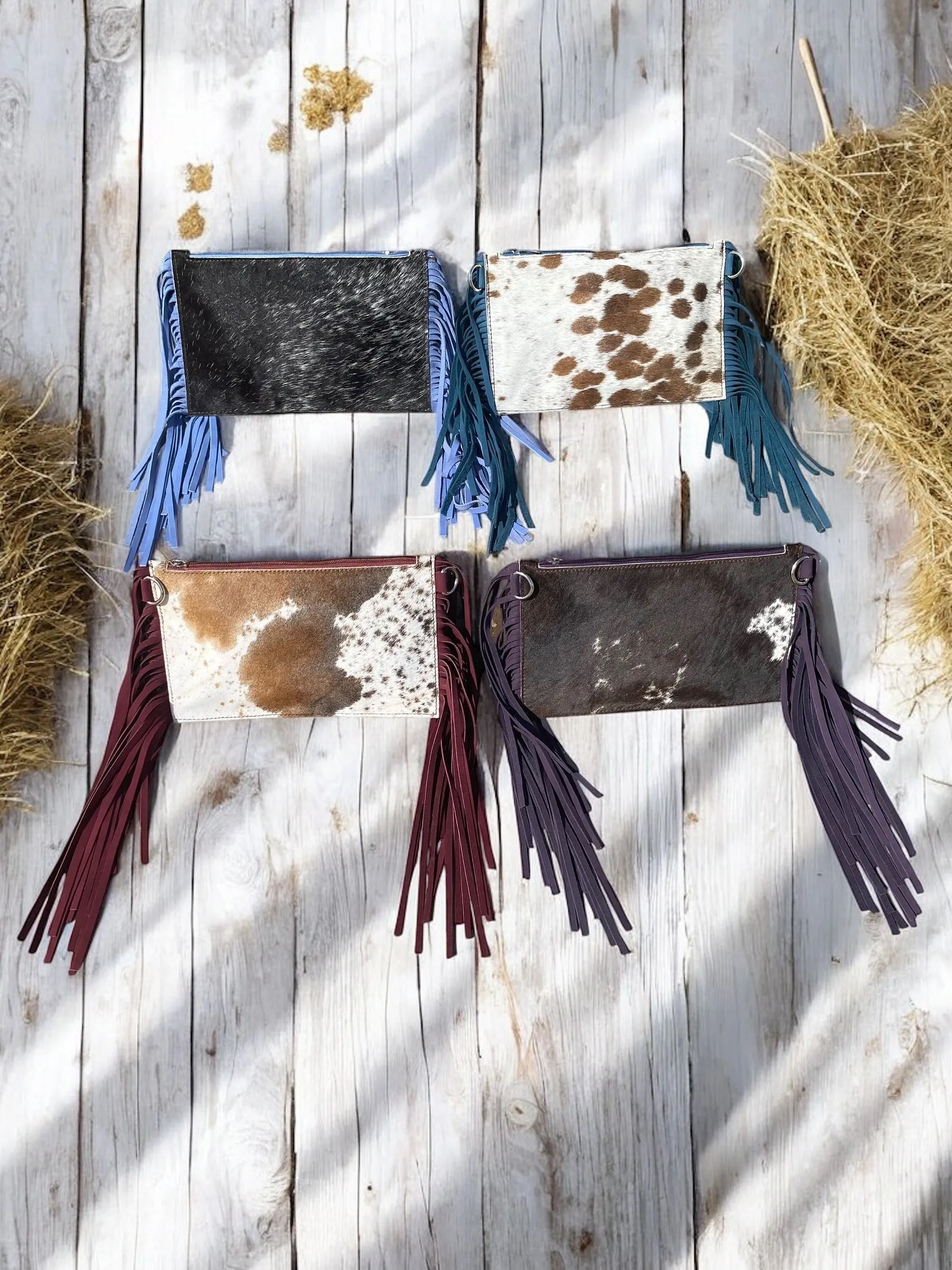 Dark Blue Fringe Cowhide Crossbody