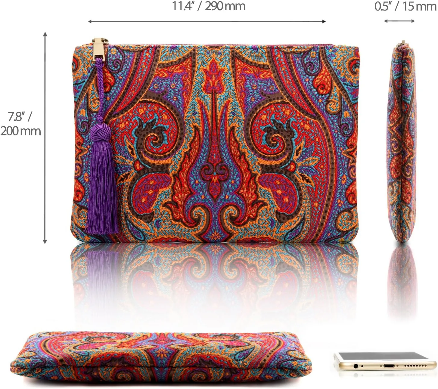 Designer Women’s Bohemian & Fashion Clutch Purse - Multiple Slots Money, Cards, Smartphone - Ultra Slim