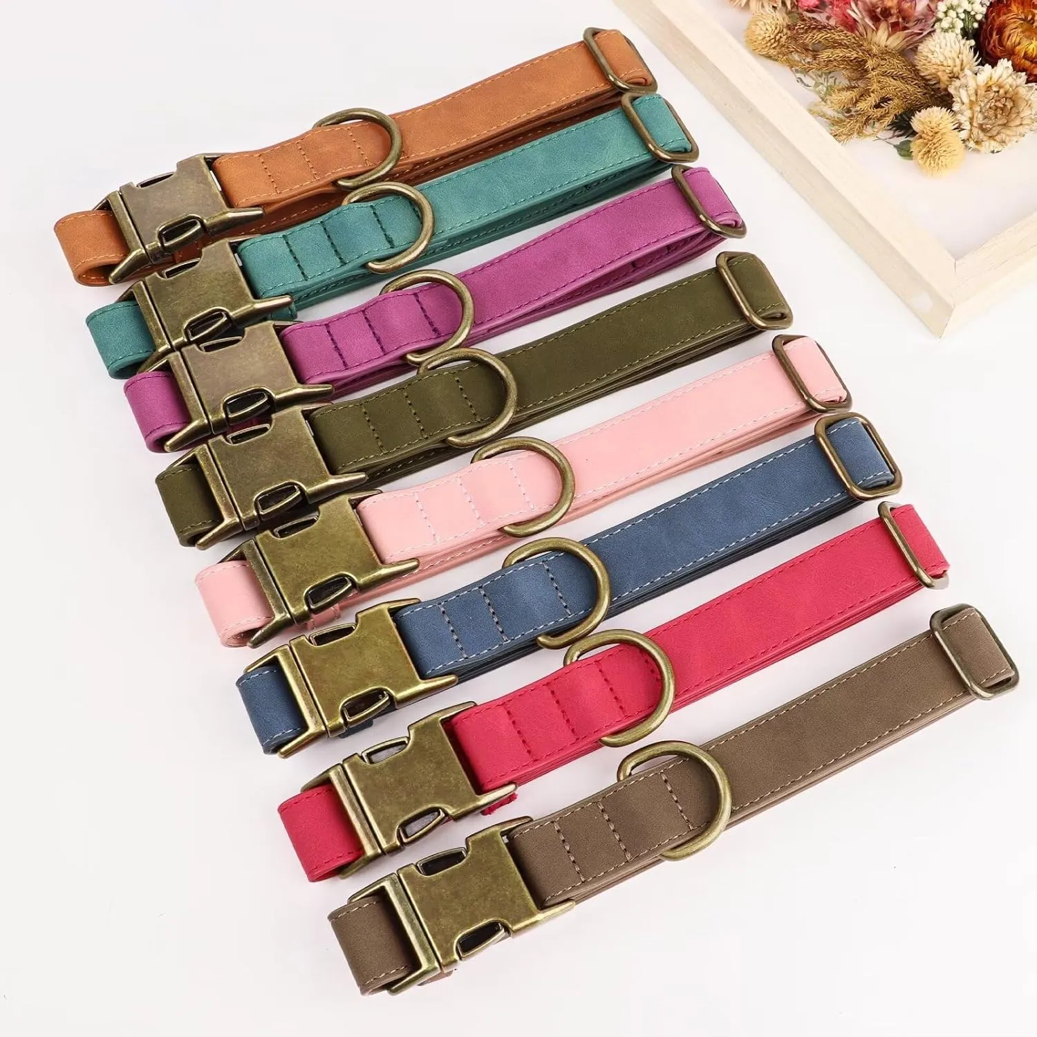 Didog Soft Leather Dog Collar, Durable Heavy Duty Dog Collars with Quick Release Metal Buckle, Adjustable Dog Collar Leather for Medium Small Dogs, Blue, M
