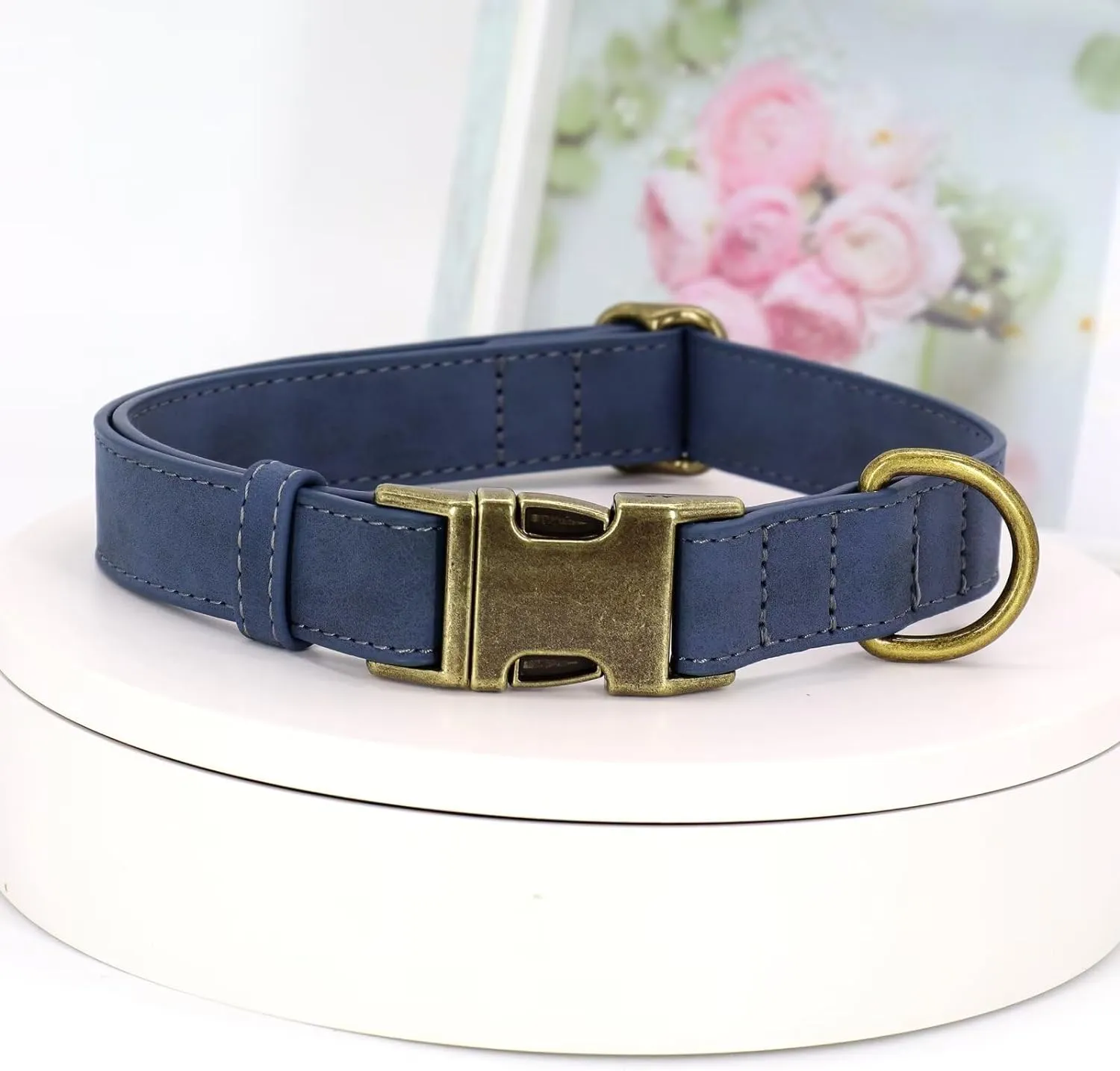 Didog Soft Leather Dog Collar, Durable Heavy Duty Dog Collars with Quick Release Metal Buckle, Adjustable Dog Collar Leather for Medium Small Dogs, Blue, M