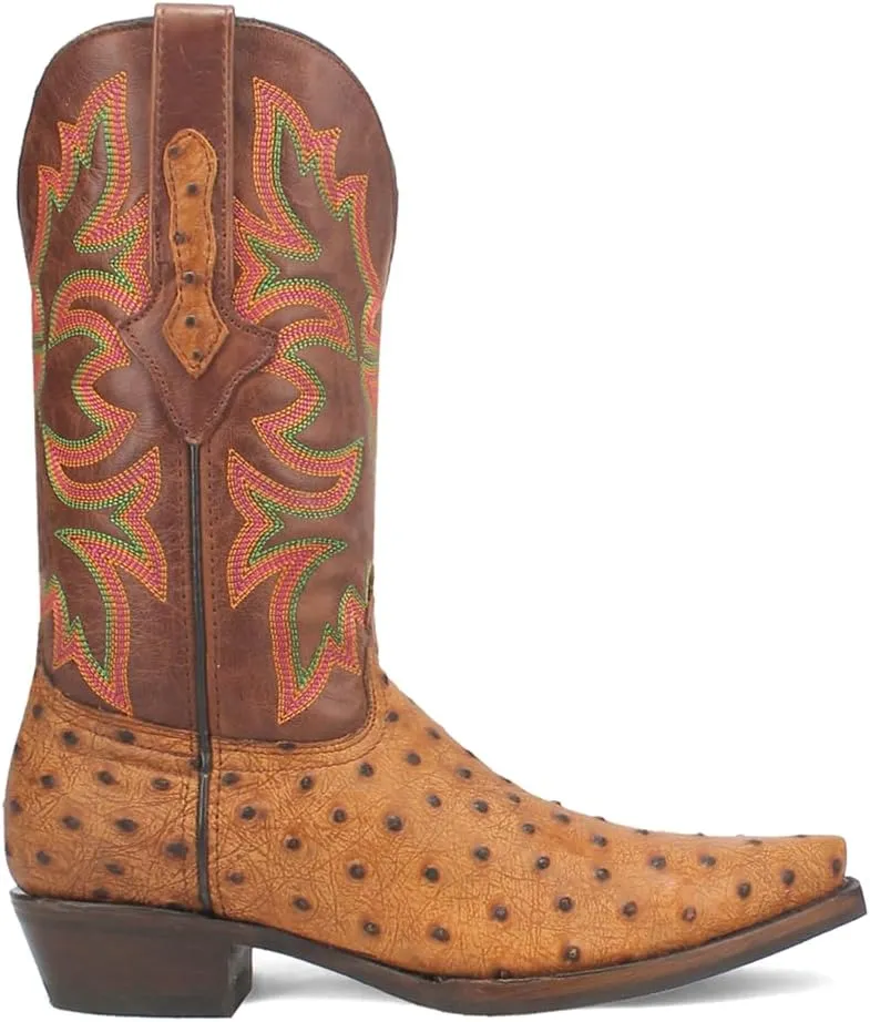 Dingo Mens Outlaw Embroidered Ostrich Print Snip Toe Pull On Casual Boots Mid Calf - Brown - Size 8 W