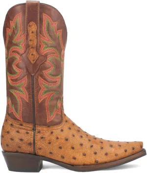 Dingo Mens Outlaw Embroidered Ostrich Print Snip Toe Pull On Casual Boots Mid Calf - Brown - Size 8 W