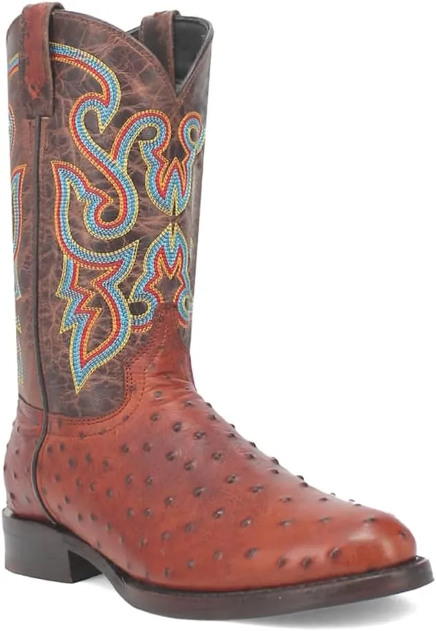 Dingo Men's Ranger Leather Embroidered Ostrich Print Round Toe Western Boot
