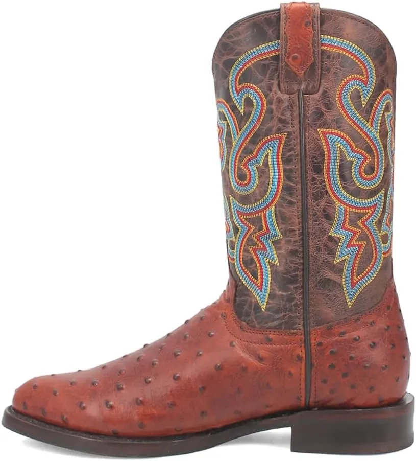 Dingo Men's Ranger Leather Embroidered Ostrich Print Round Toe Western Boot