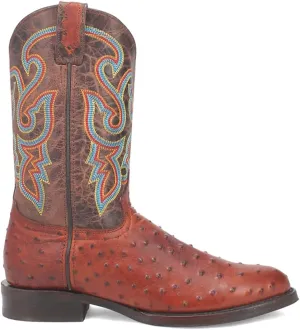 Dingo Men's Ranger Leather Embroidered Ostrich Print Round Toe Western Boot
