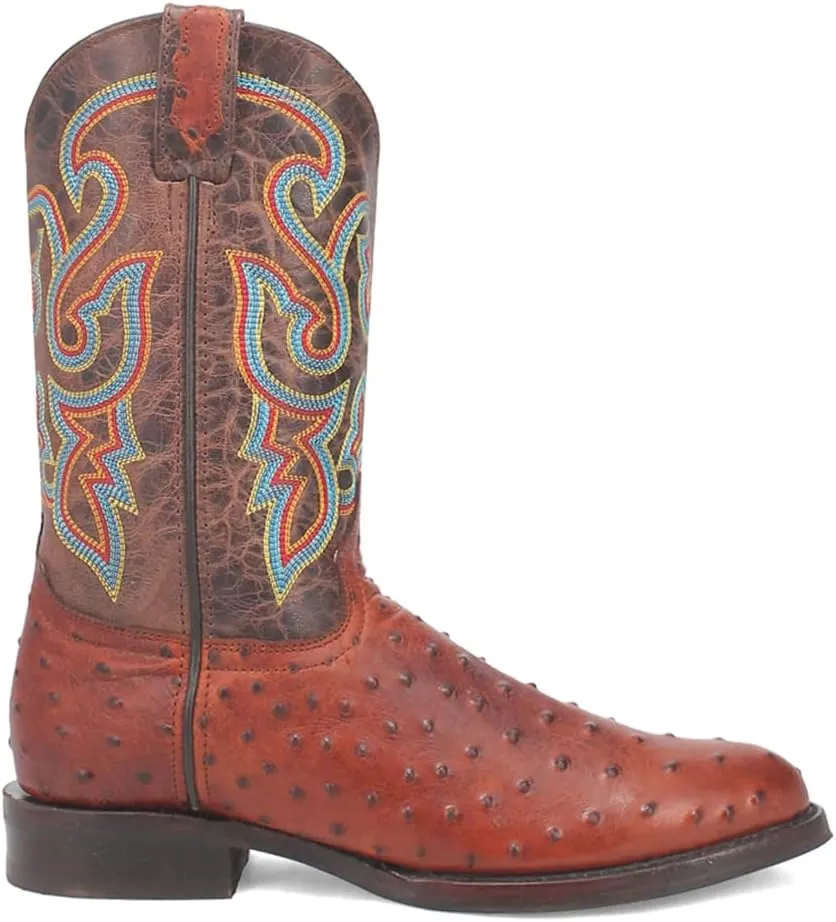 Dingo Men's Ranger Leather Embroidered Ostrich Print Round Toe Western Boot