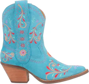 Dingo Womens Sugar Bug Floral Embroidery Round Toe Casual Boots Ankle Mid Heel 2-3" - Black