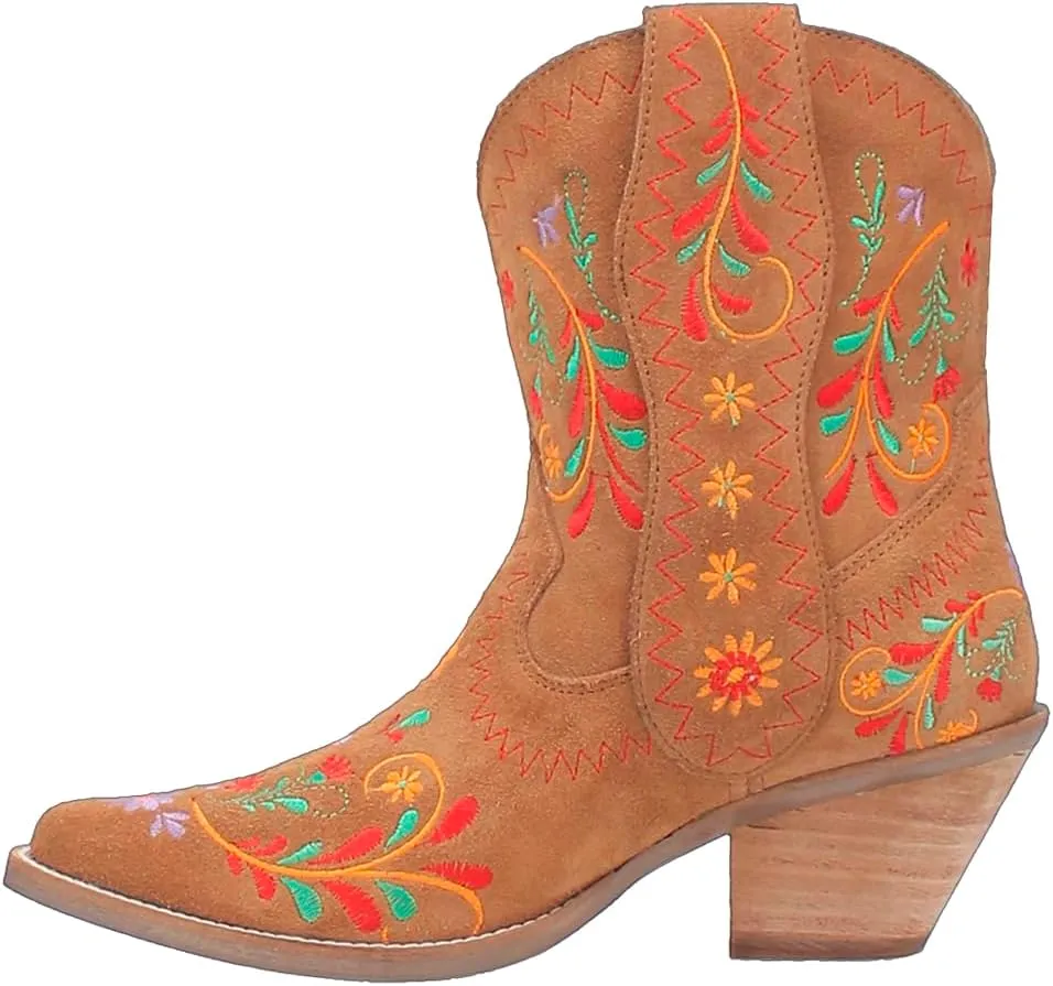 Dingo Womens Sugar Bug Floral Embroidery Round Toe Casual Boots Ankle Mid Heel 2-3" - Black