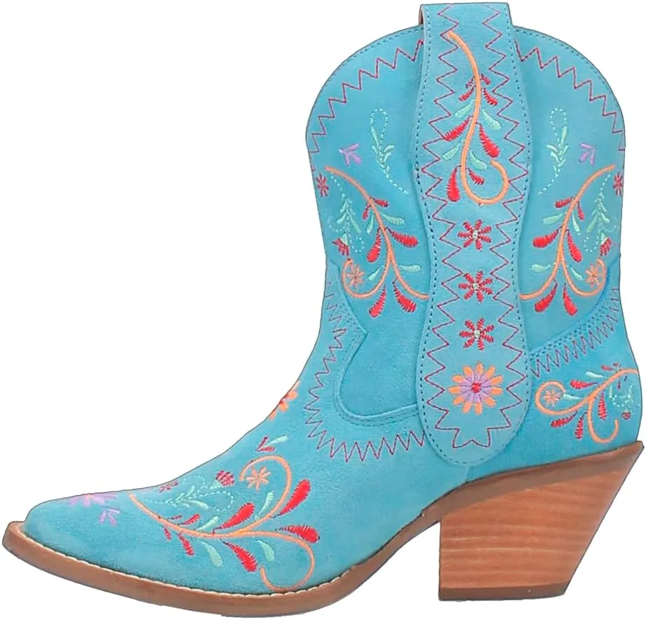 Dingo Womens Sugar Bug Floral Embroidery Round Toe Casual Boots Ankle Mid Heel 2-3" - Black