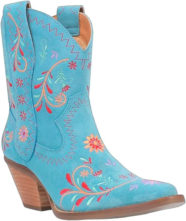 Dingo Womens Sugar Bug Floral Embroidery Round Toe Casual Boots Ankle Mid Heel 2-3" - Black