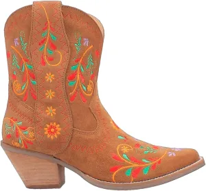 Dingo Womens Sugar Bug Floral Embroidery Round Toe Casual Boots Ankle Mid Heel 2-3" - Black