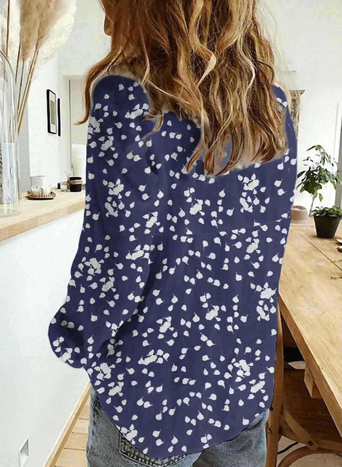 Dokotoo Women's Casual V Neck Alicia Floral Print Roll Up Long Sleeve Chiffon Button Down Blouses Bohemian Top Shirts
