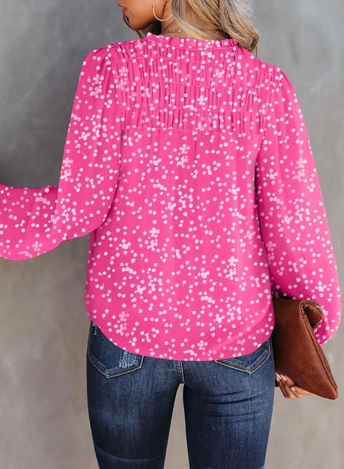 Dokotoo Women's Casual V Neck Alicia Floral Print Smocked Long Sleeve Chiffon Blouses Bohemian Top Shirts